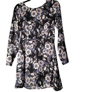 Free People Black Floral Long Sleeve Mini Dress S – Sunflower Print Cottagecore